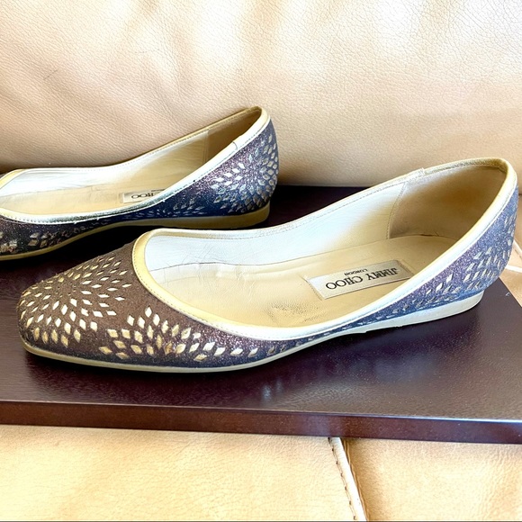 Jimmy Choo Brown and Gold Flats - Picture 1 of 4